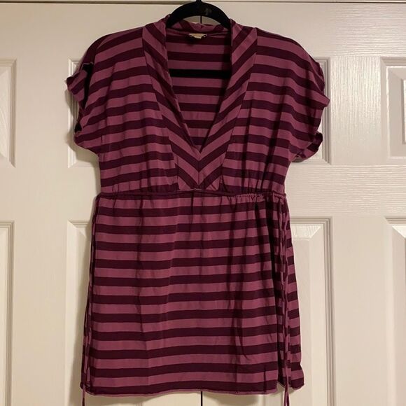 Ella Moss Purple Striped V Neck Side Tie Top - Picture 1 of 6